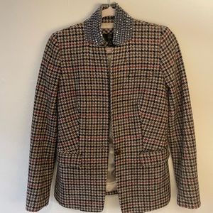 JCrew houndstooth bedazzled collar blazer.